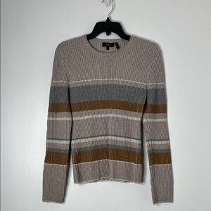 VINCE rib, stripe panel, long sleeve crewneck sweater size large